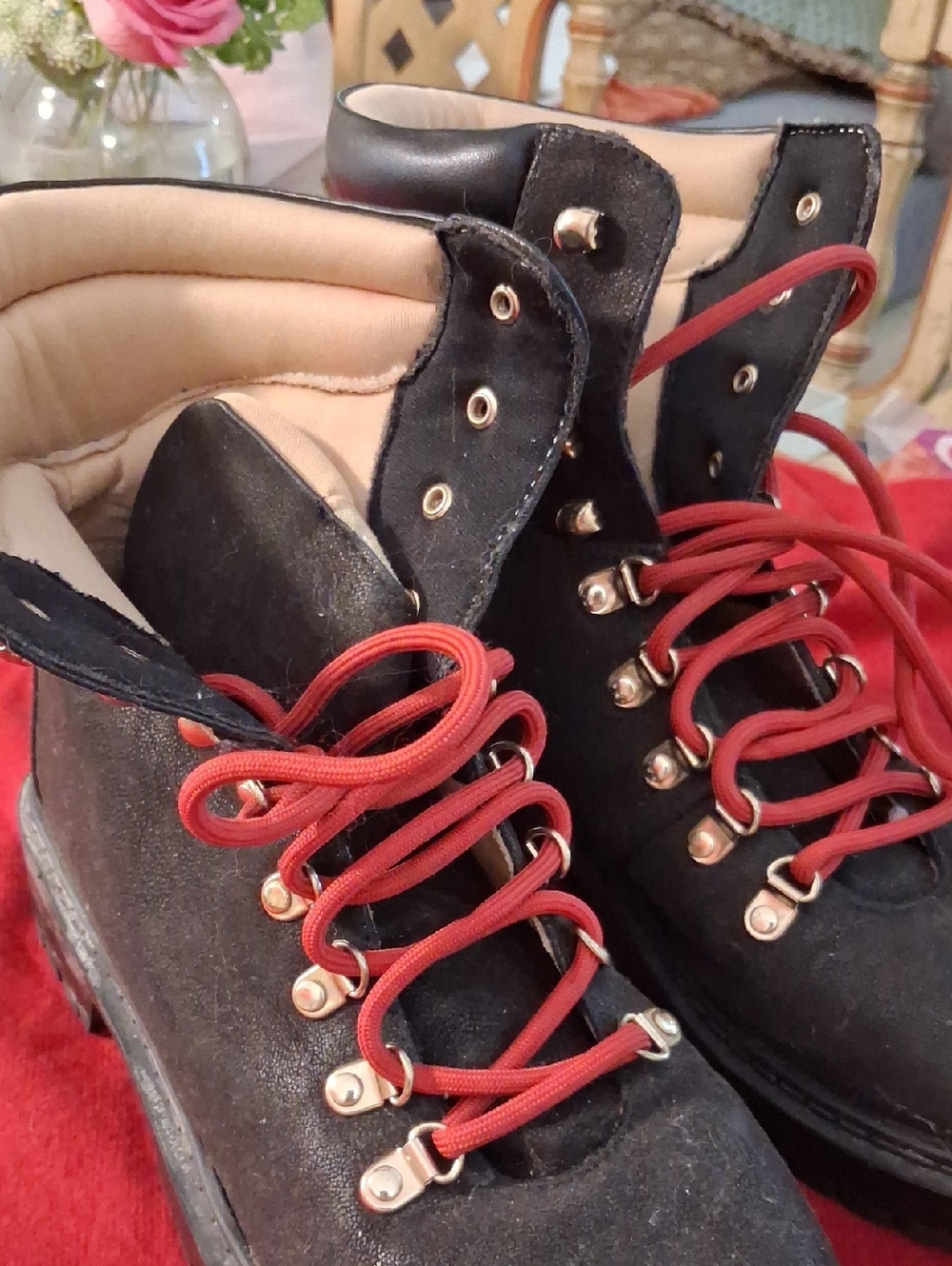 LOFT Black Leather Hiking Boots with Red Laces